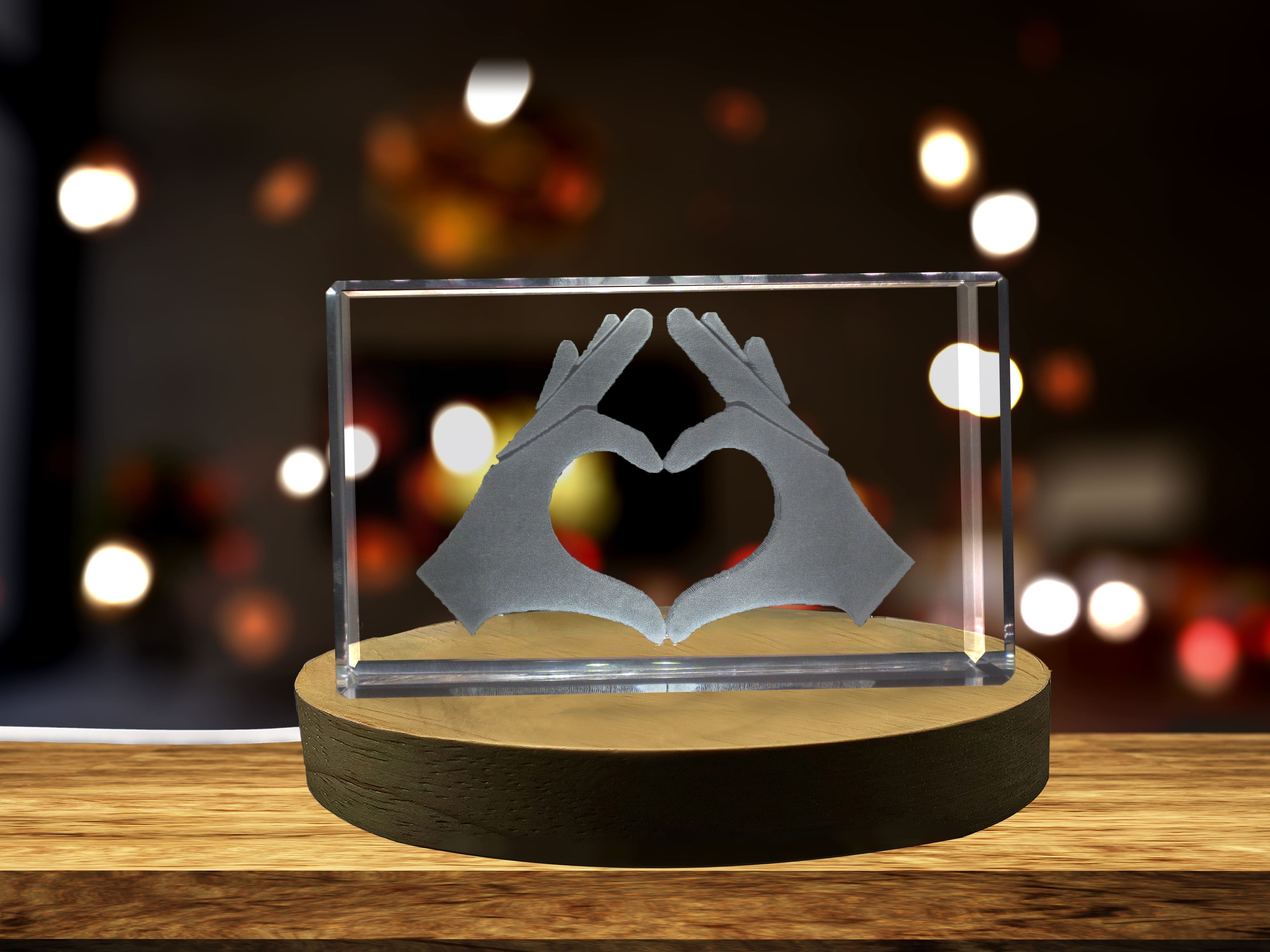 Hands Forming a Heart 3D Engraved Crystal 3D Engraved Crystal Keepsake/Gift/Decor/Collectible/Souvenir A&B Crystal Collection