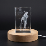 Aquarius Zodiac Sign 3D Engraved Crystal Trophy Award With LED Base - Recognition Gift - Custom Award From A&B Crystal Collection