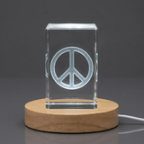 3D Engraved Peace Sign Crystal Trophy Award with LED Base Light - Recognition Keepsake Decor