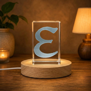 Epsilon Symbol Recognition Crystal Trophy Award - Luxury Etched Sculpture with LED Base Light