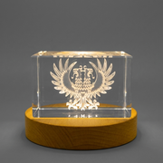 Double-Headed Eagle Recognition 3D Engraved Crystal Award with LED Base Light - Elegant Decor