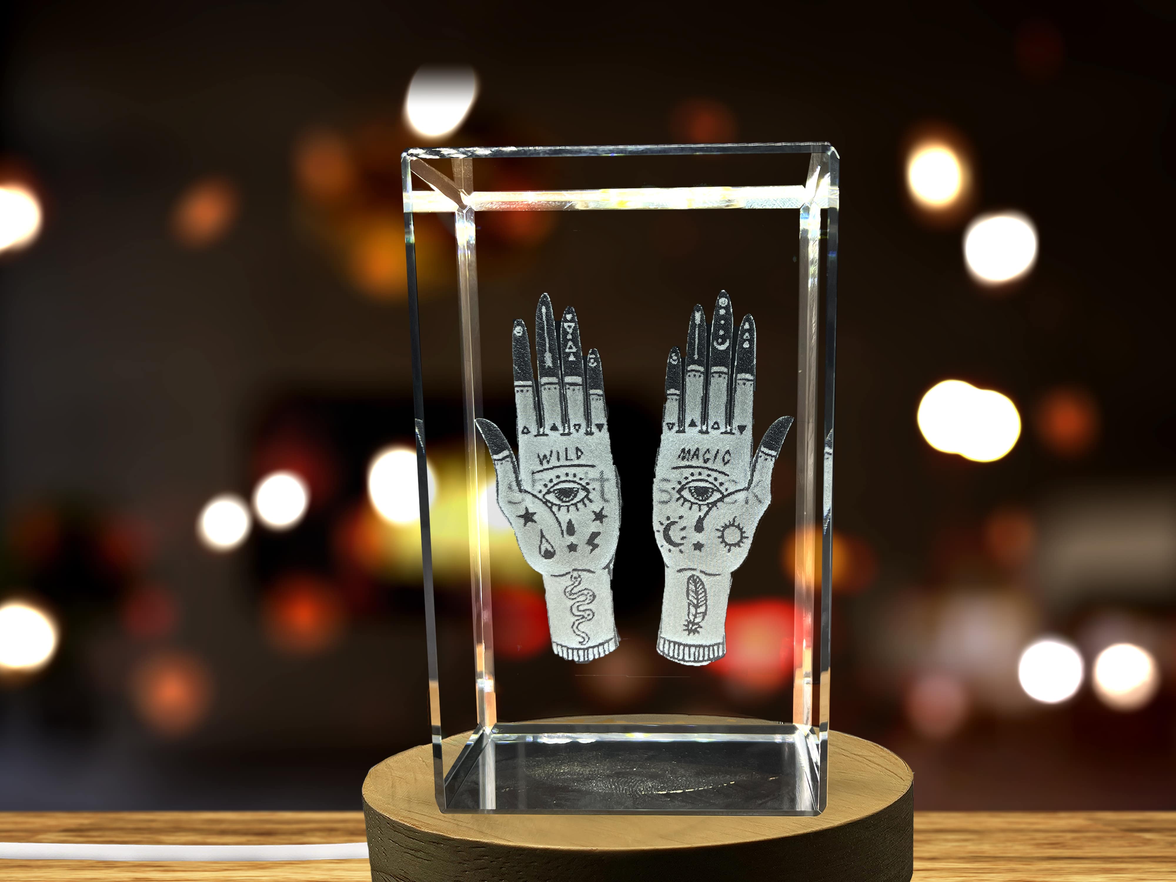 Mystical Hands Art | 3D Engraved Crystal Keepsake | Unique Home Decor A&B Crystal Collection
