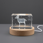 Aries Zodiac Sign Recognition 3D Engraved Crystal Trophy Award with LED Base Gift