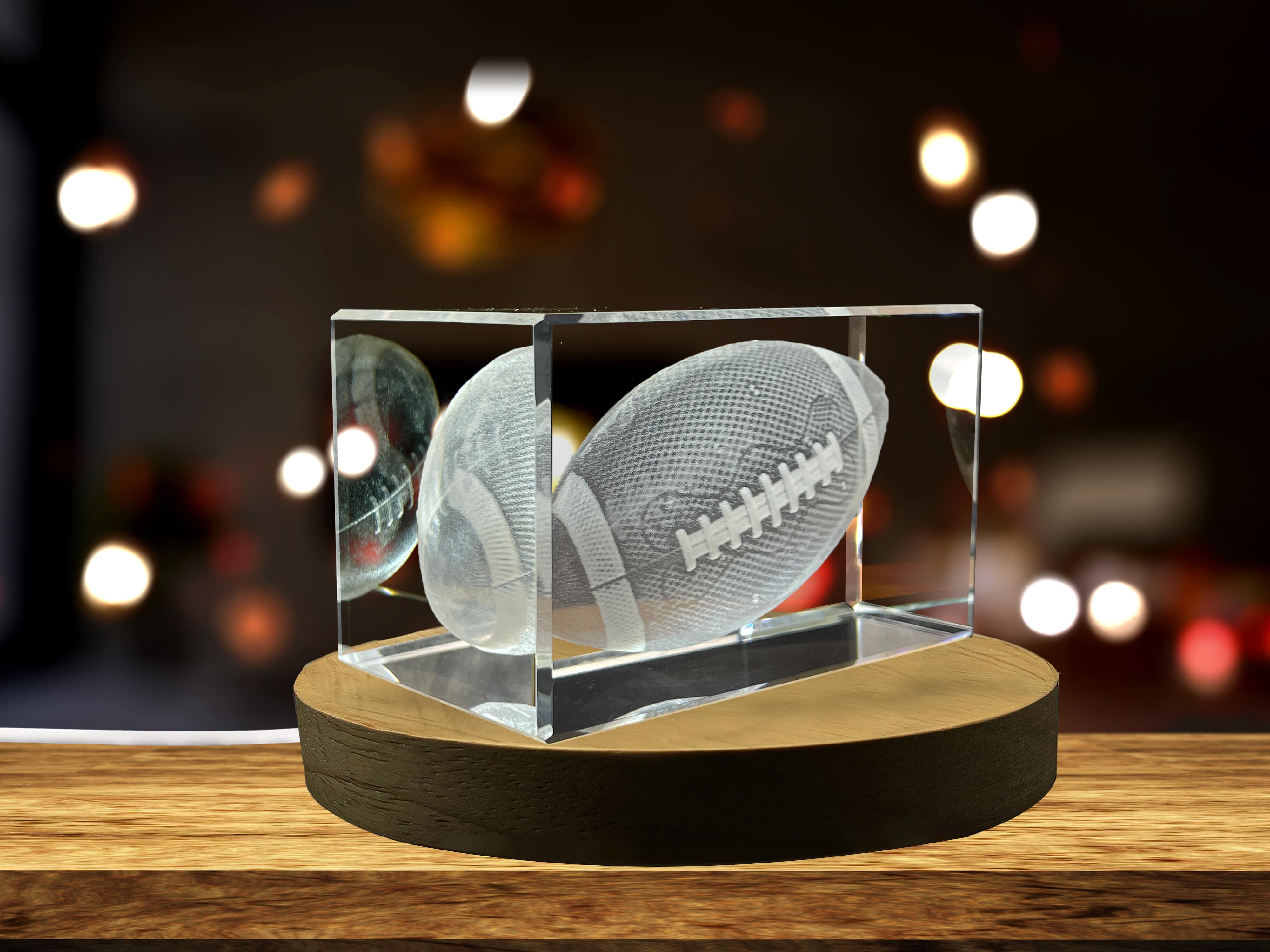American Football Art | 3d Engraved Crystal Keepsake A&B Crystal Collection