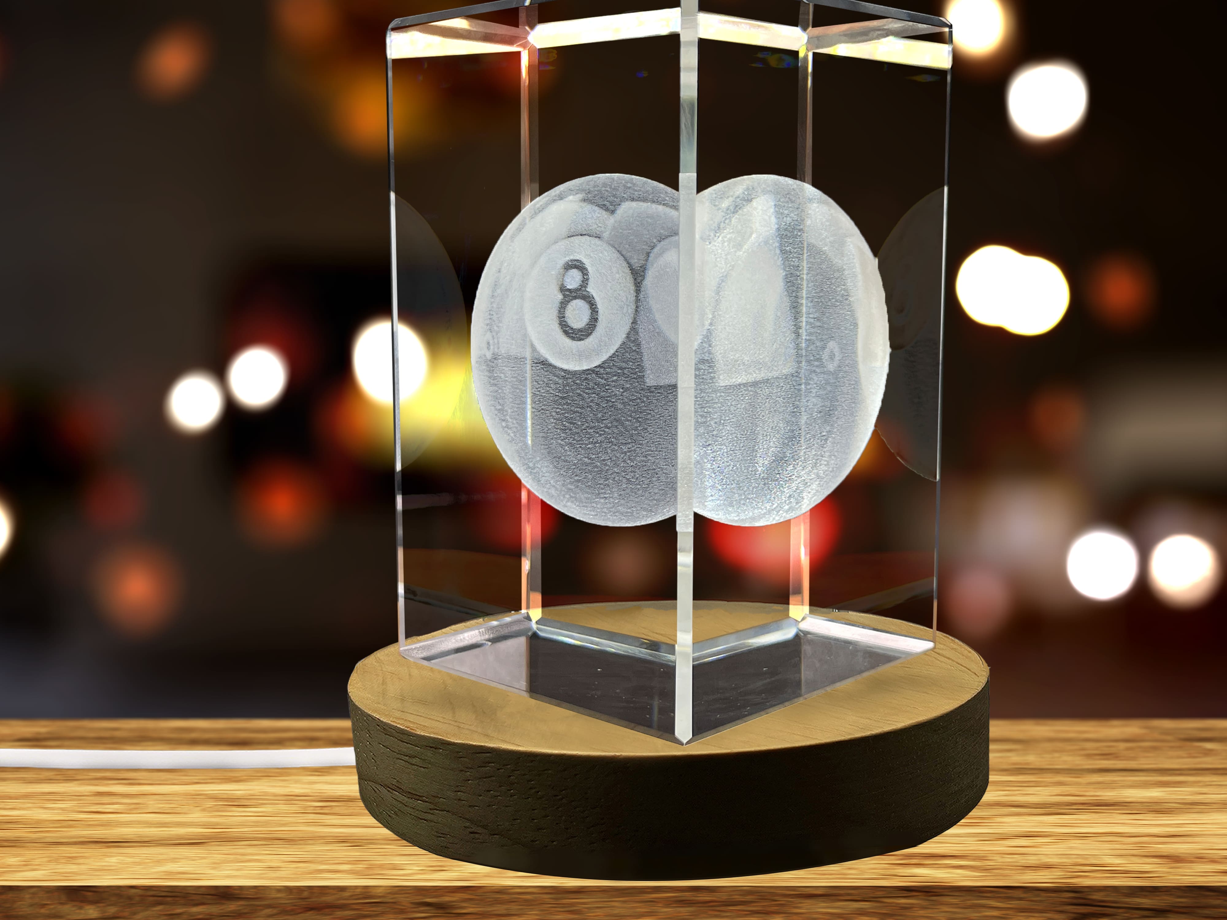 3D Engraved Pool Ball Crystal Keepsake - Home Decor & Gift A&B Crystal Collection