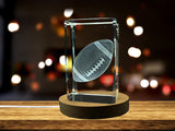 3D Engraved Rugby Crystal Art - Illuminated Home Decor - Made in Canada A&B Crystal Collection