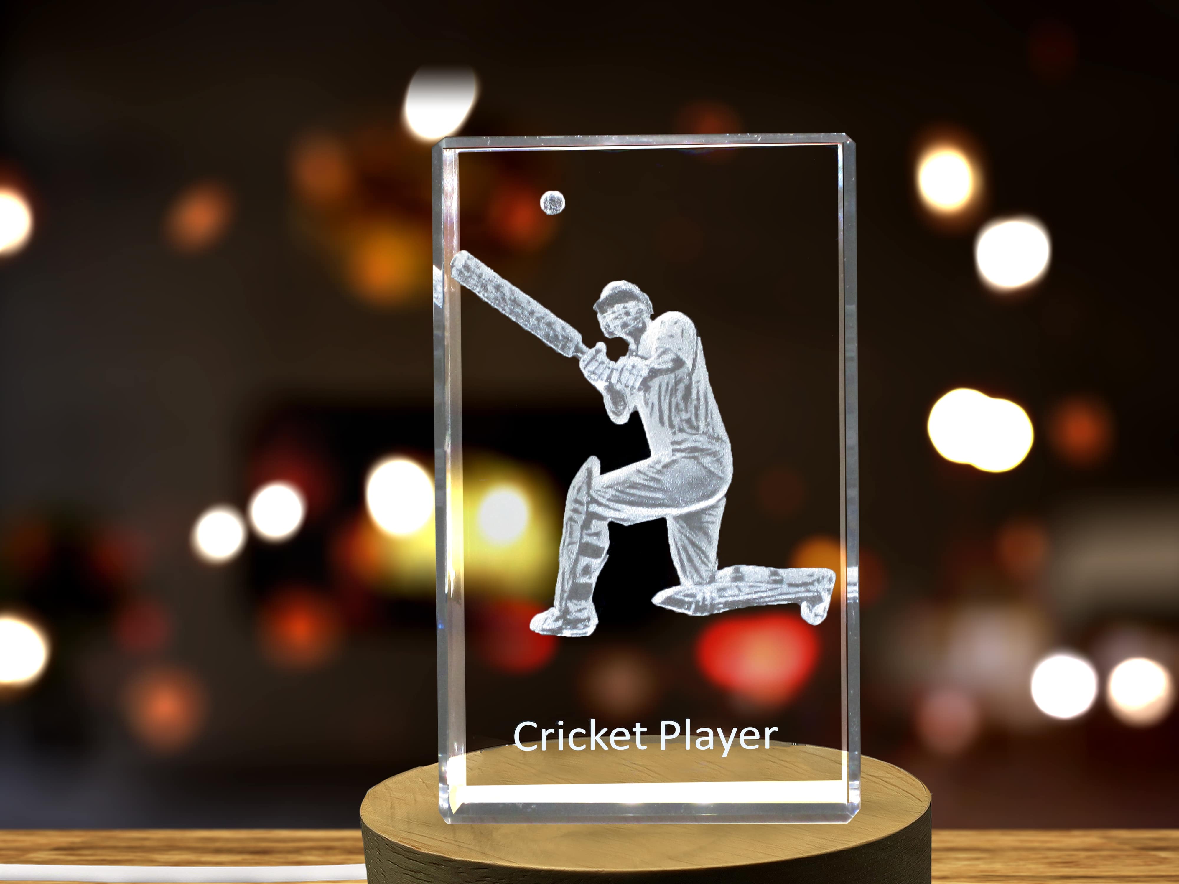 Cricket Player 3D Engraved Crystal 3D Engraved Crystal Keepsake/Gift/Decor/Collectible/Souvenir A&B Crystal Collection