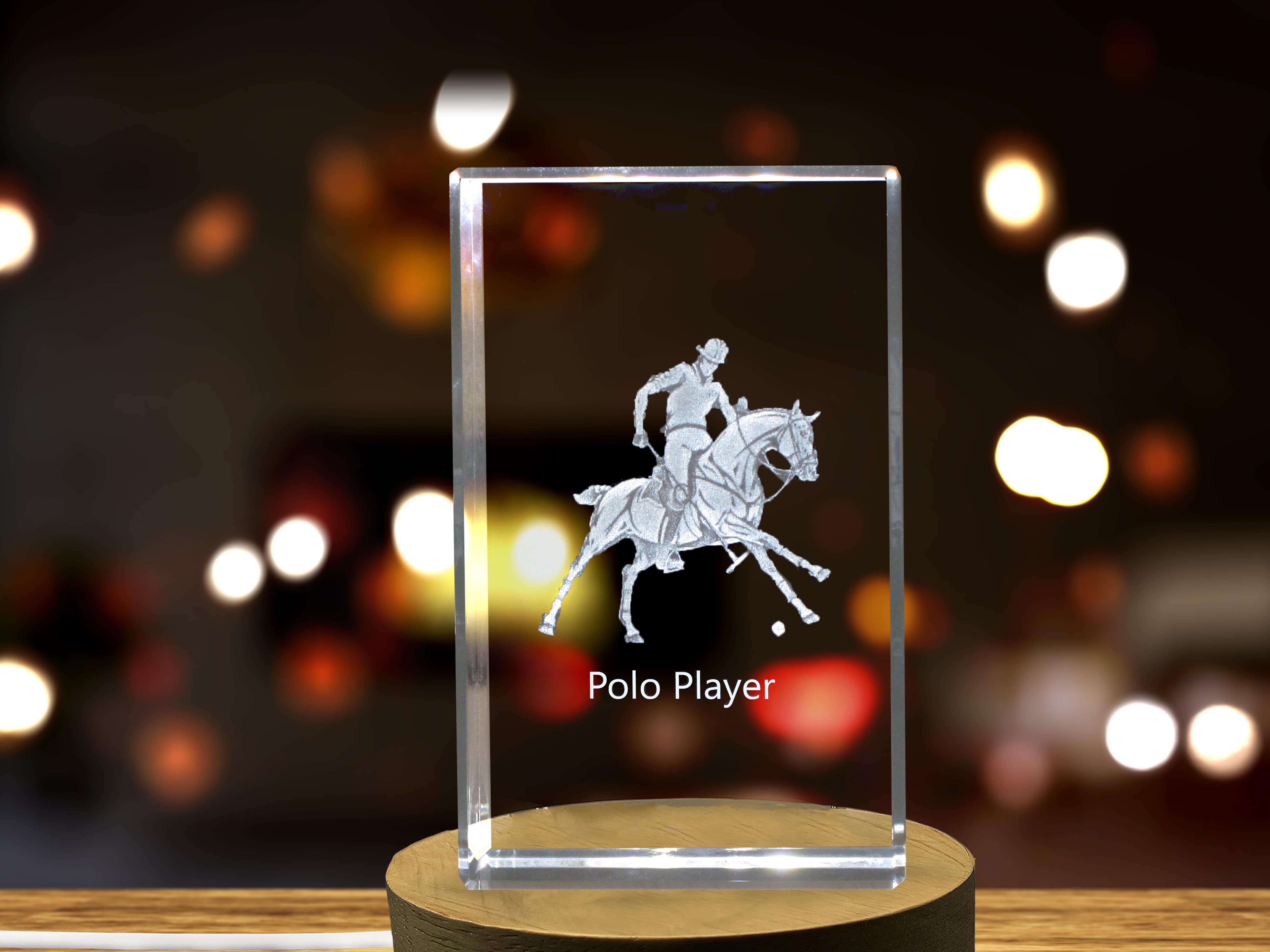 Polo Player 3D Engraved Crystal 3D Engraved Crystal Keepsake/Gift/Decor/Collectible/Souvenir A&B Crystal Collection