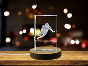 American Football Player 3D Engraved Crystal with LED Base