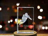 American Football Player 3D Engraved Crystal with LED Base A&B Crystal Collection