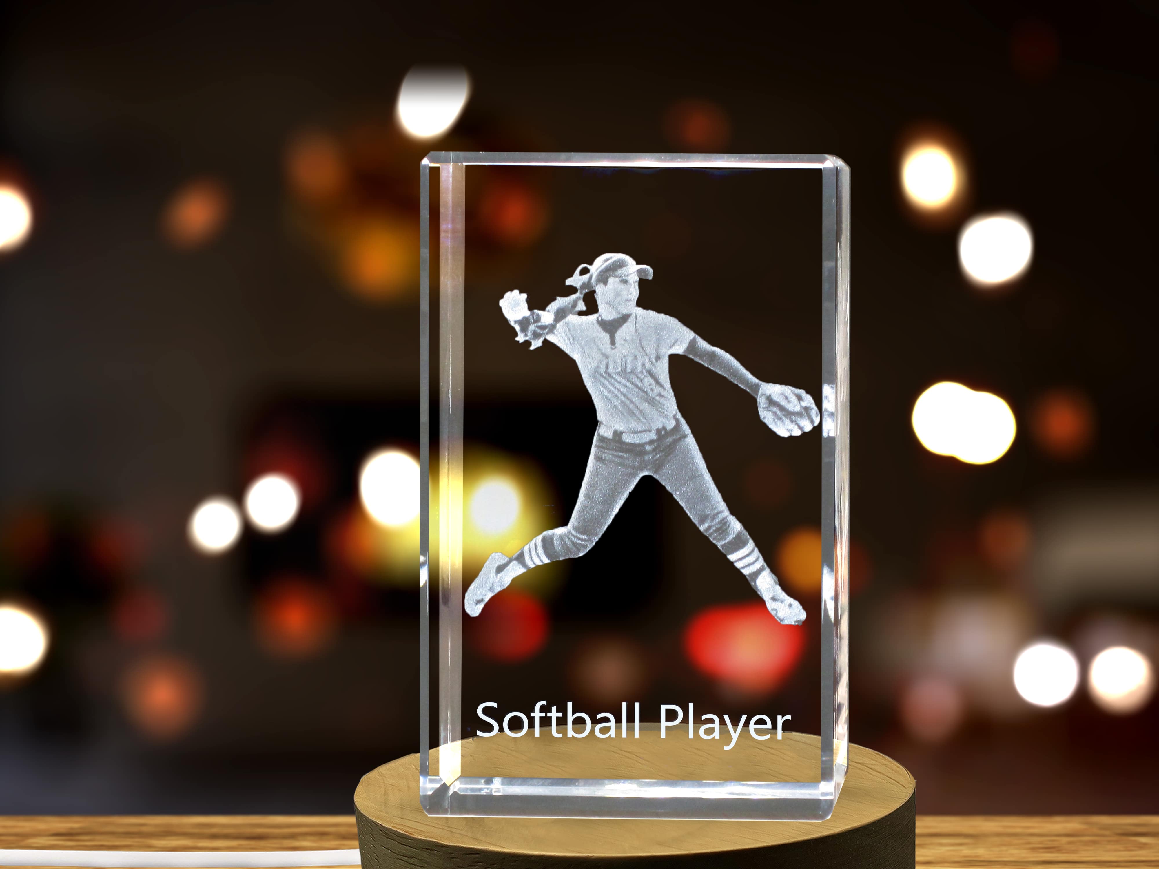 Softball Player 3D Engraved Crystal 3D Engraved Crystal Keepsake/Gift/Decor/Collectible/Souvenir A&B Crystal Collection