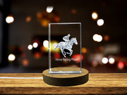 Joueur de course de chevaux 3D Gravure Crystal 3D Gravé Crystal KeepSake / Gift / Decor / Collectible / Souvenir