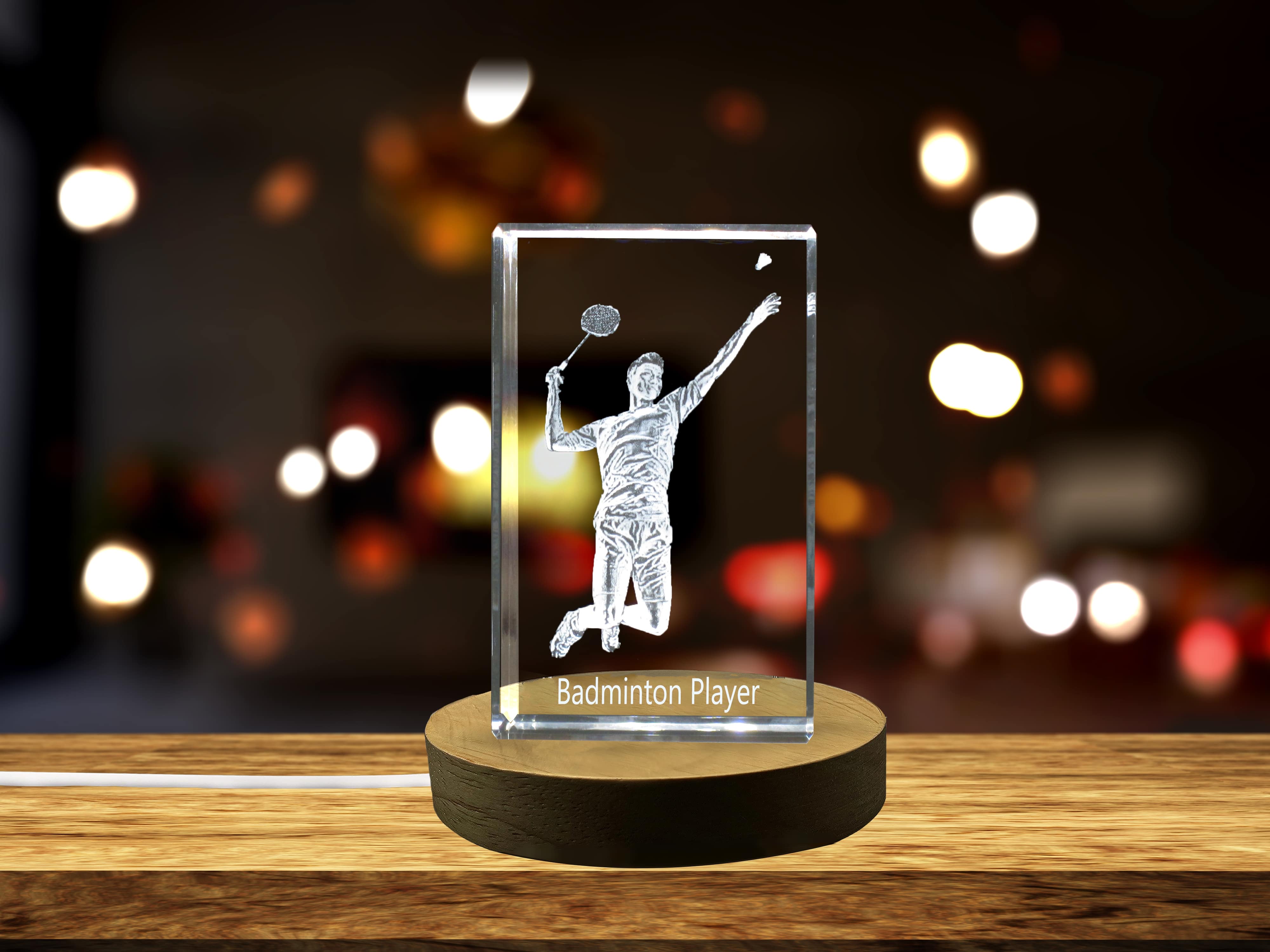 Badminton Player 3D Engraved Crystal 3D Engraved Crystal Keepsake/Gift/Decor/Collectible/Souvenir A&B Crystal Collection