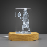 Lacrosse Player 3D Engraved Crystal Trophy Award with LED Base Light for Recognizing Excellence