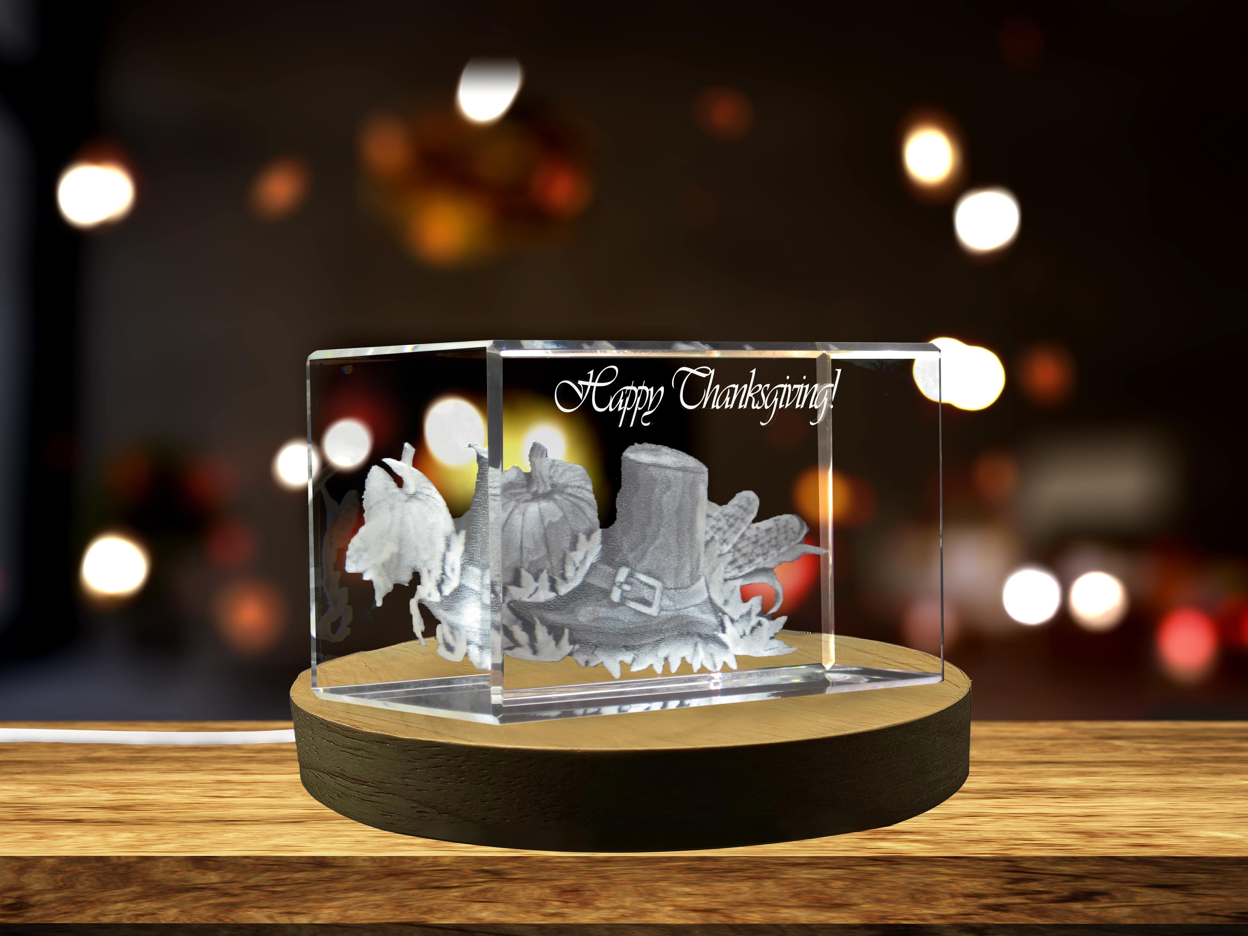Thanksgiving 10 3D Engraved Crystal 3D Engraved Crystal Keepsake/Gift/Decor/Collectible/Souvenir A&B Crystal Collection