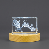 3D Crystal Thanksgiving Pilgrim Turkey with LED Base, Laser Engraved Funny Keepsake - Custom Award From A&B Crystal Collection