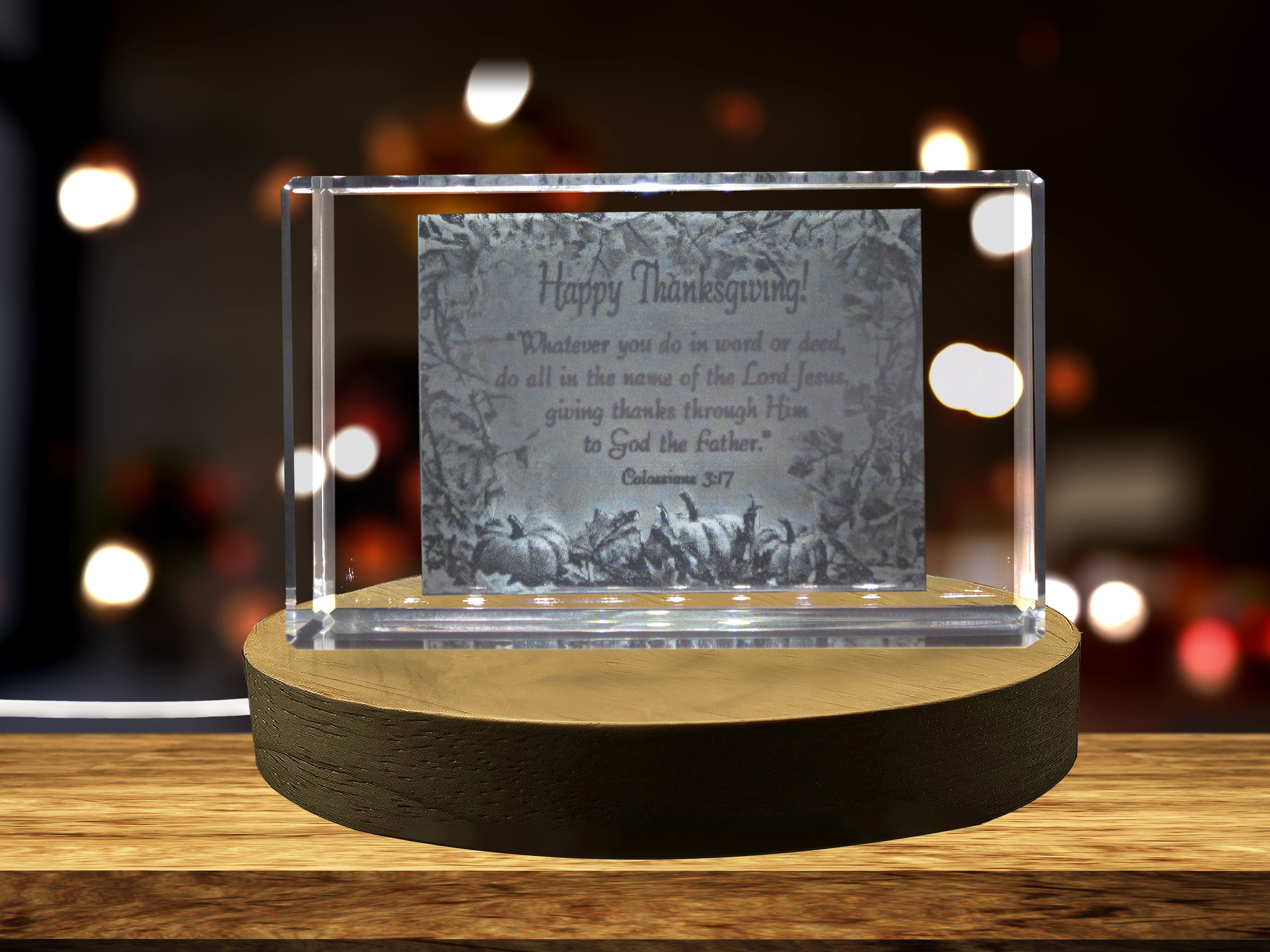 Thanksgiving 5 3D Engraved Crystal 3D Engraved Crystal Keepsake/Gift/Decor/Collectible/Souvenir A&B Crystal Collection