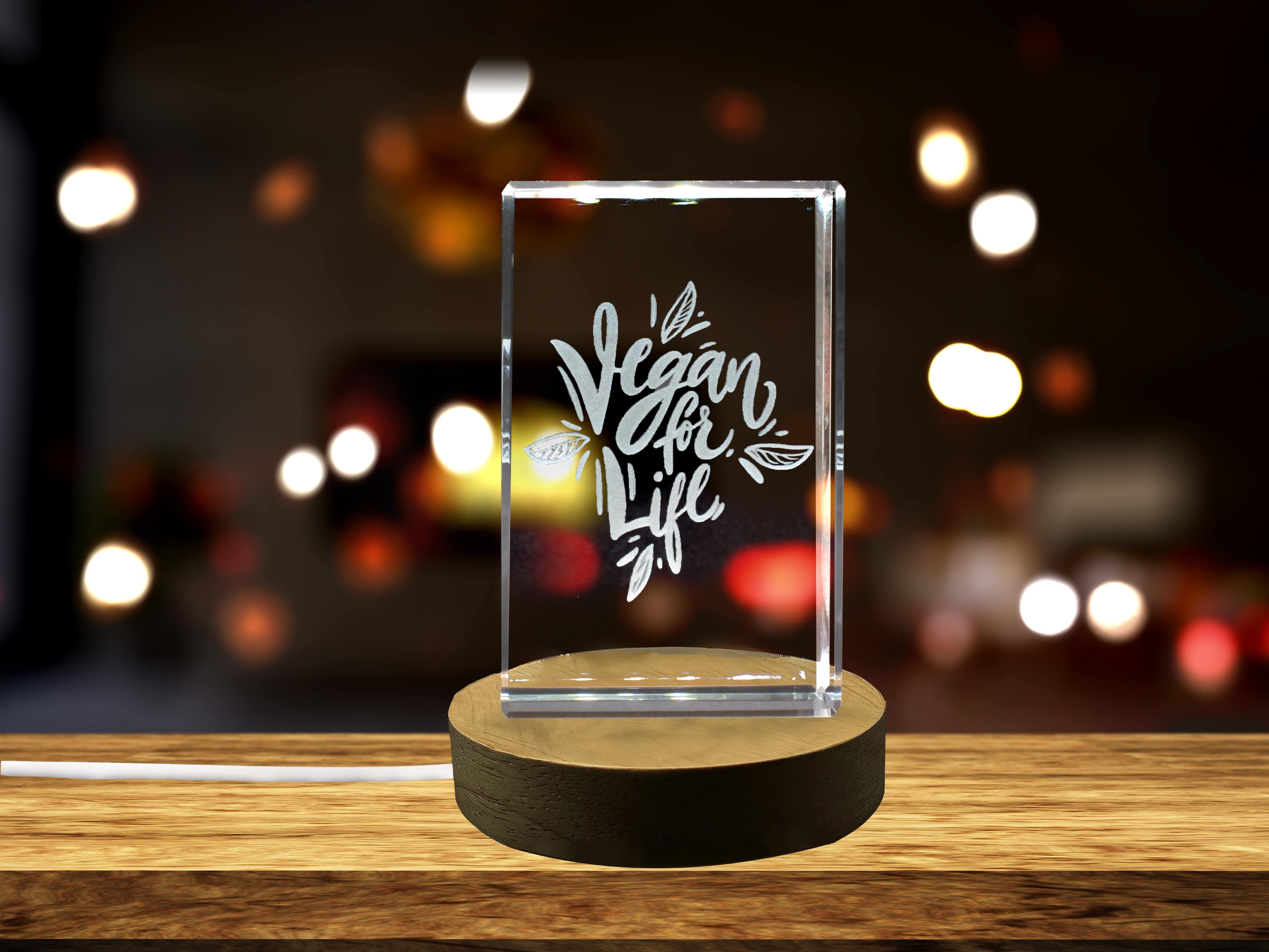 Vegan for Life Hand Drawn 3D Engraved Crystal 3D Engraved Crystal Keepsake/Gift/Decor/Collectible/Souvenir A&B Crystal Collection