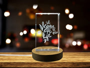 Vegan for Life Hand Drawn 3D Engraved Crystal 3D Engraved Crystal Keepsake/Gift/Decor/Collectible/Souvenir