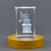 Crystal Trophy Award Recognition - Vintage Hand-Cranked Coffee Grinder Sculpture by A&B Collection