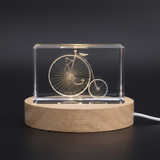 Recognition Vintage Bicycle 3D Engraved Crystal Trophy Award | Handcrafted with LED Base, Unique Gift