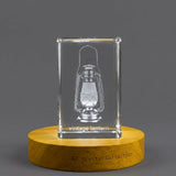 Vintage Storm Lantern 3D Engraved Crystal Sculpture Award — Made in Canada - Custom Award From A&B Crystal Collection