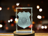 Customizable Luxury Police Badge Recognition Trophy Award with 3D Engraving & LED Base Light - Custom Award From A&B Crystal Collection