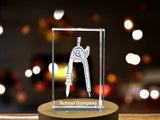 Nostalgic School Compass Designer 3D Engraved Crystal Gift A&B Crystal Collection