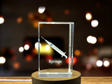 Recognition 3D Engraved Syringe Crystal Trophy Award with LED Base Light - Ideal Doctor Gift - Custom Award From A&B Crystal Collection