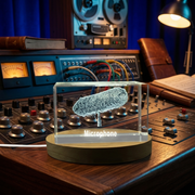 Recognition Vintage Microphone Trophy Award - Exquisite 3D Engraved Crystal Gift with LED Base