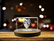 Comedy Mask Crystal Trophy Award for Recognition - 3D Engraved Sculpture with LED Base