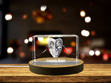 Comedy Mask Crystal Trophy Award for Recognition - 3D Engraved Sculpture with LED Base - Custom Award From A&B Crystal Collection