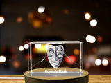Comedy Mask Crystal Trophy Award for Recognition - 3D Engraved Sculpture with LED Base - Custom Award From A&B Crystal Collection