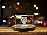 Tragedy Mask Recognition Award - Exquisite 3D Engraved Crystal Sculpture with LED Base