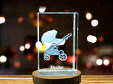 Crystal Stroller Recognition Trophy Award | 3D Engraved Baby Keepsake with LED Base - Custom Award From A&B Crystal Collection