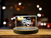 Recognition 3D Crystal Award - Exquisite Comedy And Tragedy Theatrical Masks Sculpture