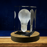 Lightbulb 3D Engraved Crystal Keepsake with Premium LED Base - Artful Illumination - Custom Award From A&B Crystal Collection