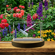 Crystal Garden Rake Trophy Award Recognition Sculpture With LED Base - Handcrafted Art For Garden Enthusiasts