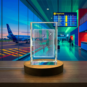 3D Engraved Crystal Passport Holder With LED Base Light - Gift For Travelers