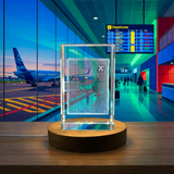 3D Engraved Crystal Passport Holder With LED Base Light - Gift For Travelers - Custom Award From A&B Crystal Collection