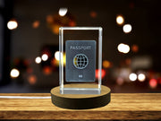 Wanderlust Recognition Trophy Award: 3D Engraved Crystal Passport Holder with LED Base Light