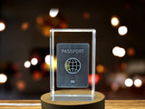 Wanderlust Recognition Trophy Award: 3D Engraved Crystal Passport Holder with LED Base Light - Custom Award From A&B Crystal Collection