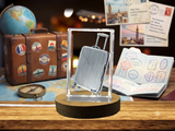 3D Crystal Trophy Award Traveling Bag + LED Base Light - Custom Award From A&B Crystal Collection