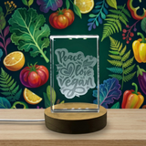 Peace Love Vegan Recognition 3D Engraved Crystal Trophy Keepsake with Free LED Base Light