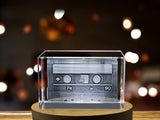 Vintage Style 3D Engraved Crystal Cassette Tape Charm - Nostalgic Music Lover's Gift A&B Crystal Collection