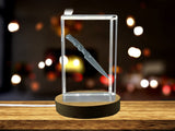 Recognition Tanto Blade 3D Engraved Crystal Sculpture | Japanese Art Collectible with LED Base