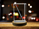 Flamberge Sword Crystal Recognition Art With 3D Engraving & LED Base Gift Box - Custom Award From A&B Crystal Collection