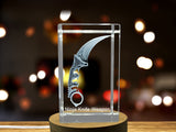 3D Engraved Crystal Ninja Knife Recognition - Exquisite Decorative Artistry with LED Base Light - Custom Award From A&B Crystal Collection