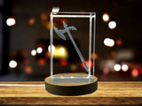 3D Engraved Crystal Battle Axe Recognition - Exquisite Decorative Piece for Viking History Enthusiasts - Custom Award From A&B Crystal Collection