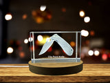 Crystal Recognition Clip Point Knife Memorabilia Gift | Engraved Collectible with LED Base Light